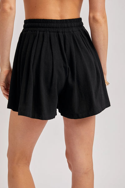 Smocked Waist Drawstring Shorts - Black