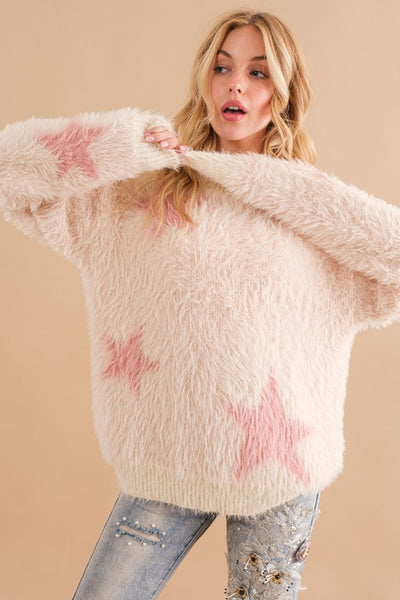 Fuzzy Star Sweater - Pink