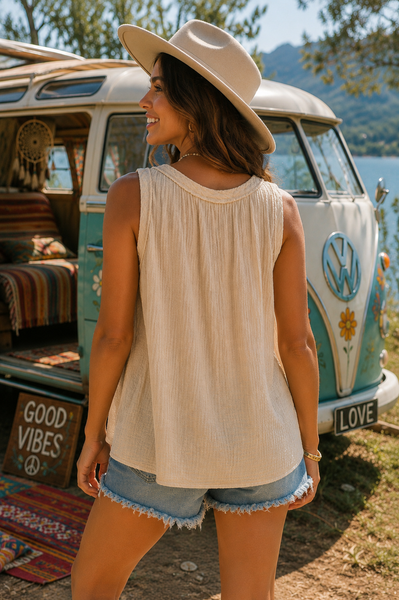 Cotton Gauze Sleeveless Top - Oat