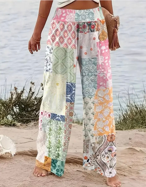 Bohemian Patchwork Wide Leg Pants - Multi