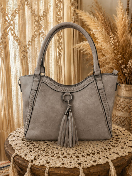 Tassel Stitch Satchel - Taupe