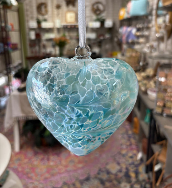 Hand Blown Glass Friendship Heart - Pastel Blue