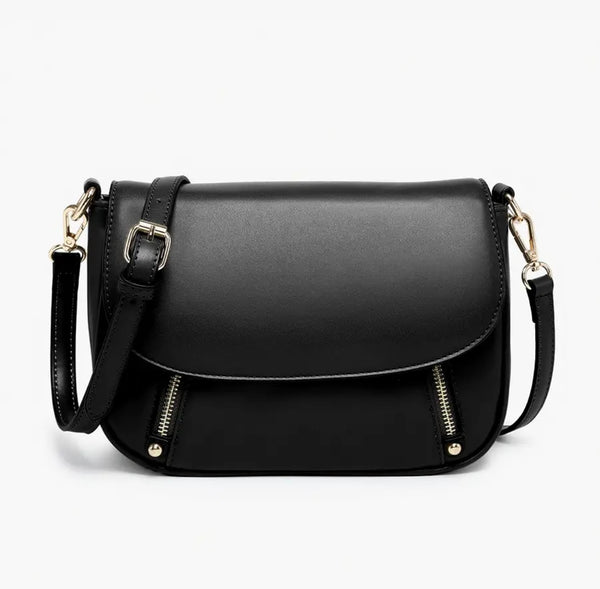 Dual Zip Flapover Crossbody - Black