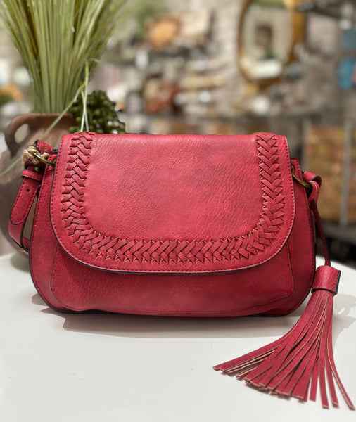 Woven Saddle Bag - Burgundy