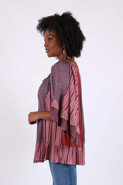 Ruffle Sleeve Top - Plum