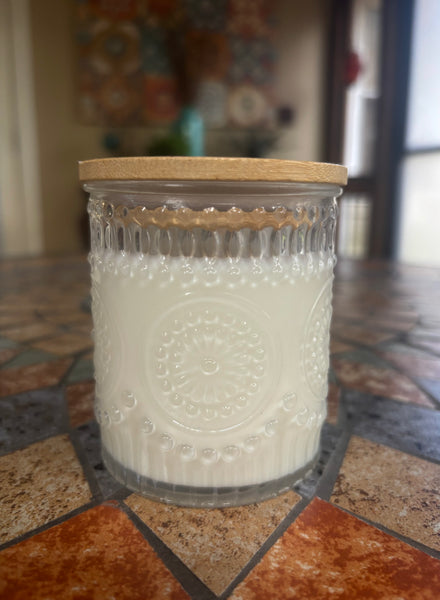 Vintage Embossed Glass Soy Candle - Clear