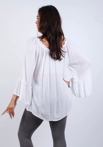 Boho Bell Sleeve Blouse - White