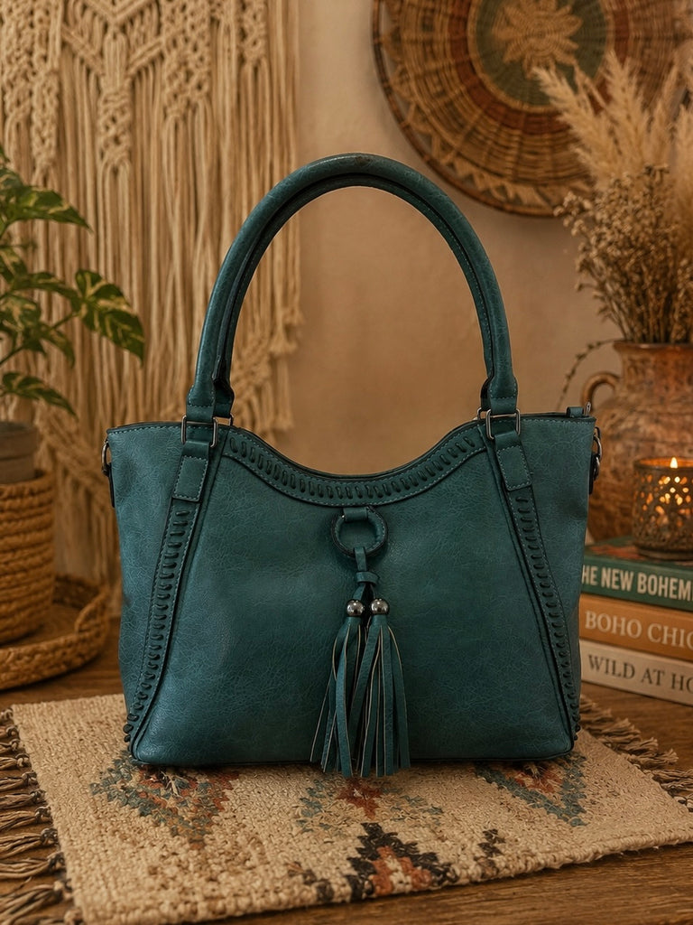 Tassel Stitch Satchel - Denim