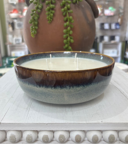 20oz Glazed Ceramic Soy Candle - Brown/Blue