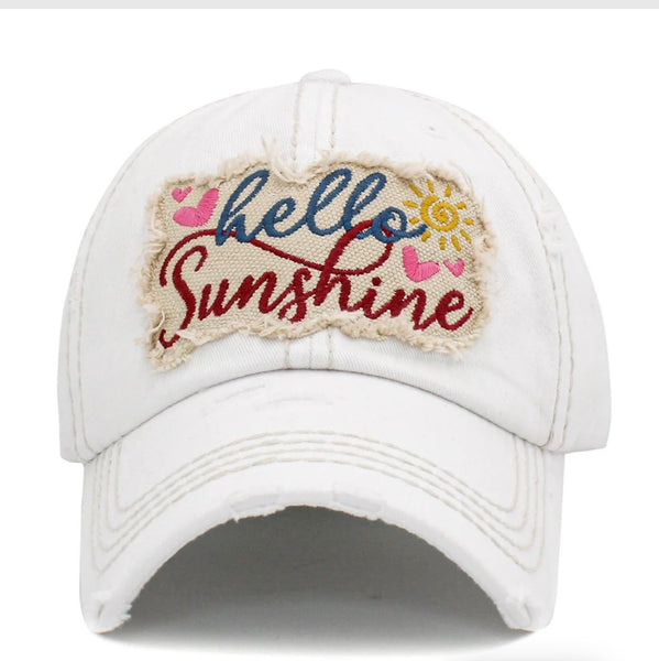 “Hello Sunshine” Vintage Ball Cap - White