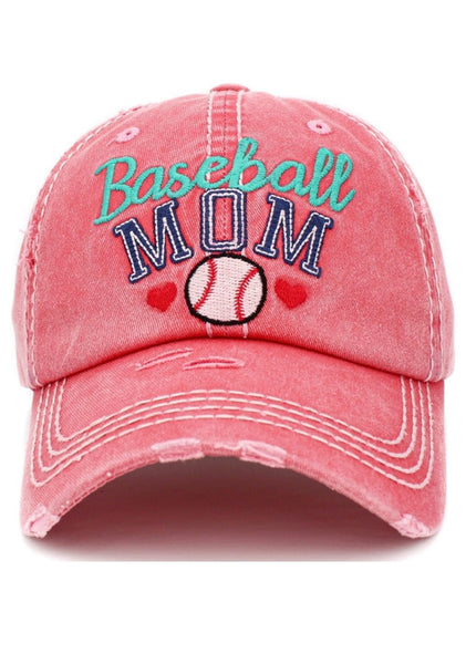 “Baseball Mom” Vintage Ball Cap - Hot Pink