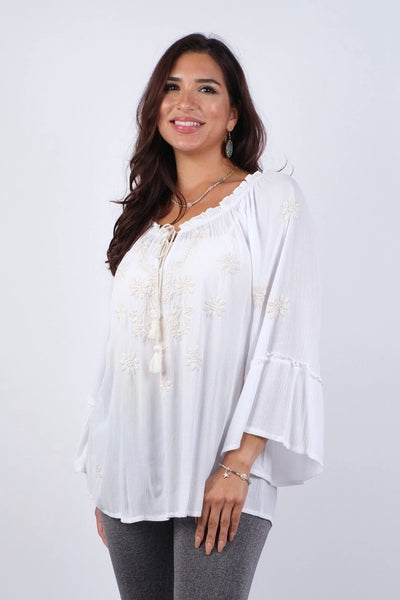 Boho Bell Sleeve Blouse - White