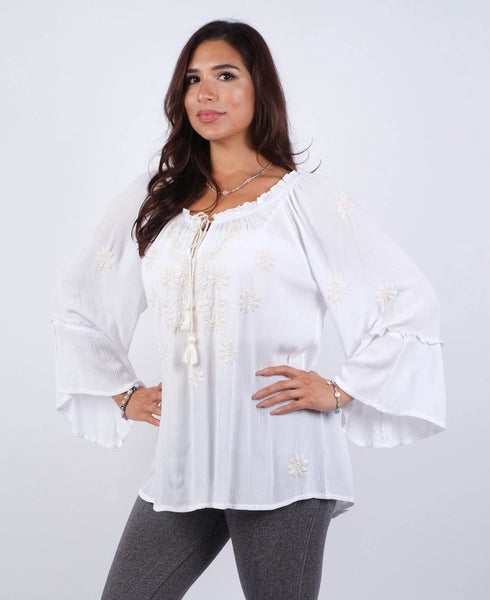 Boho Bell Sleeve Blouse - White