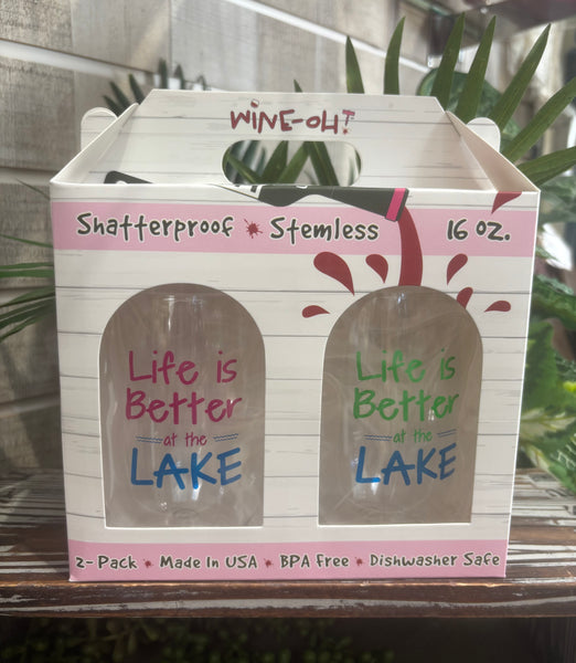 Life is Better at the Lake Shatterproof Stemless Wine Tumbler - 2 Pack