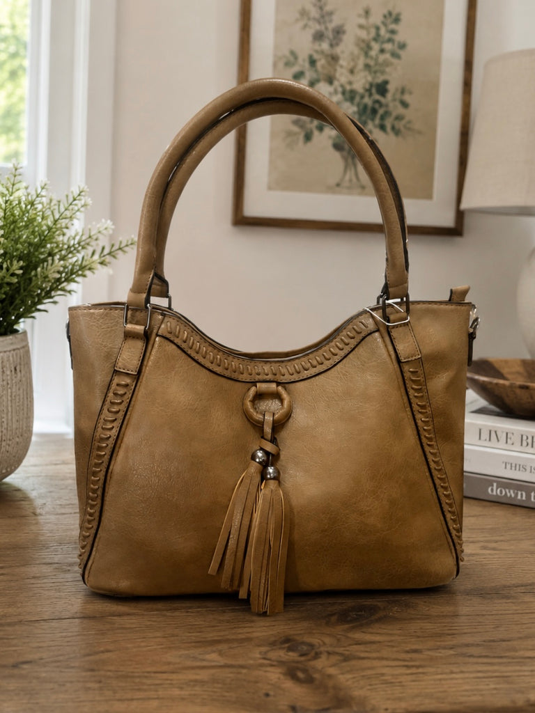 Tassel Stitch Satchel - Mocha