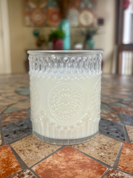 Vintage Embossed Glass Soy Candle - Clear