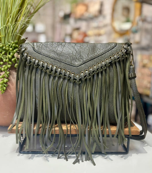 Fringed Crossbody Bag - Army Green