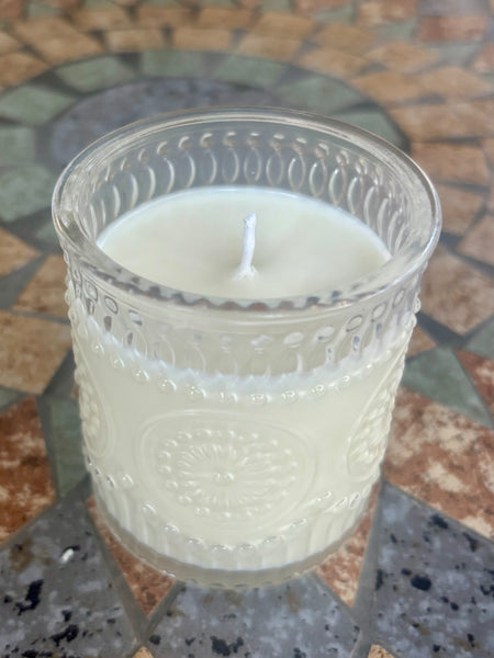 Vintage Embossed Glass Soy Candle - Clear