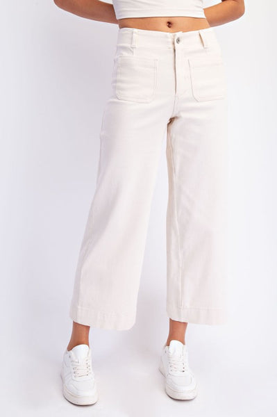 Cropped Wide Leg Pants - Bone