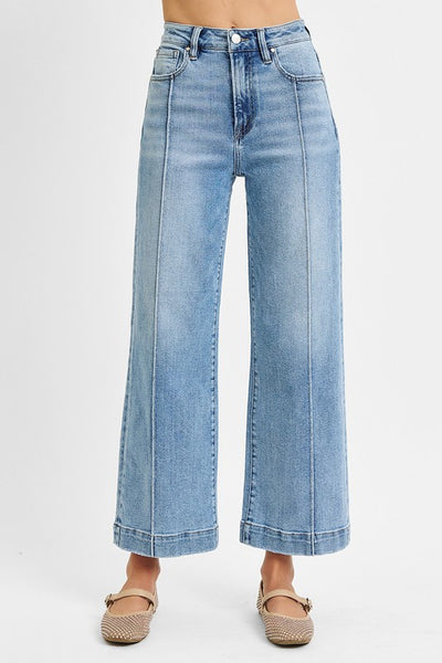 High Rise Crop Wide Leg Jeans - Light Wash