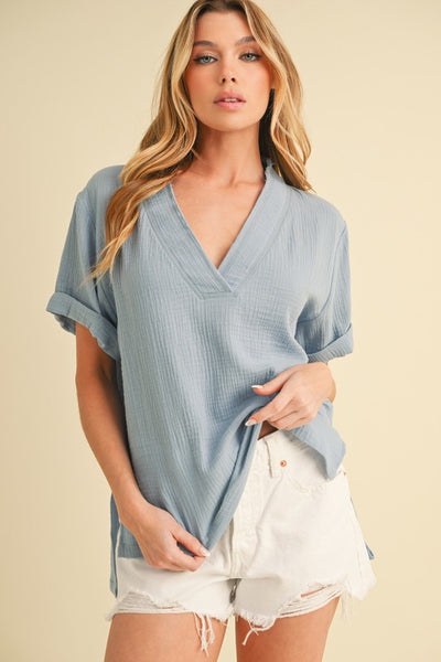 Cotton Gauze Top - Denim