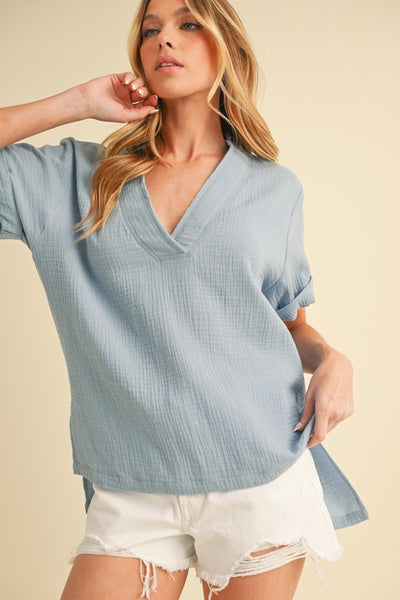Cotton Gauze Top - Denim