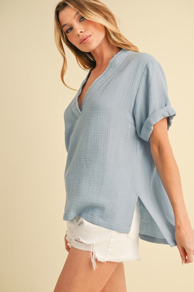 Cotton Gauze Top - Denim