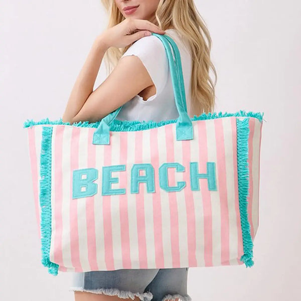 Embroidered Beach Bag - Pink