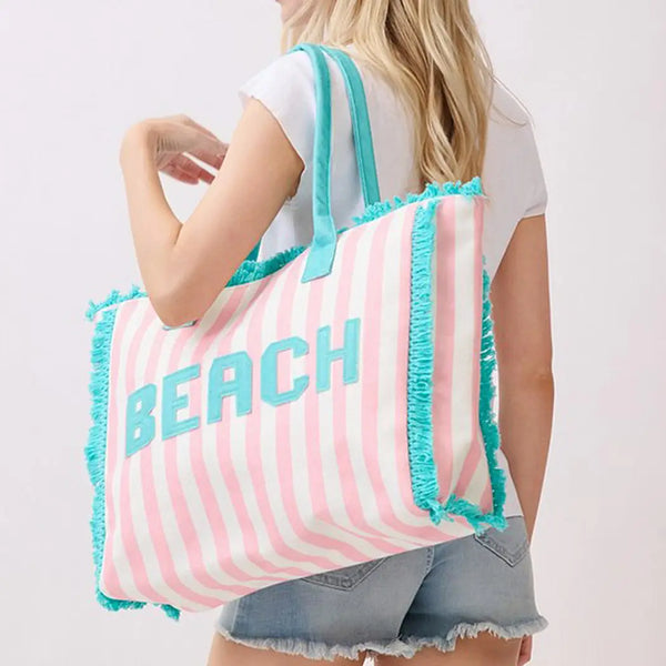 Embroidered Beach Bag - Pink