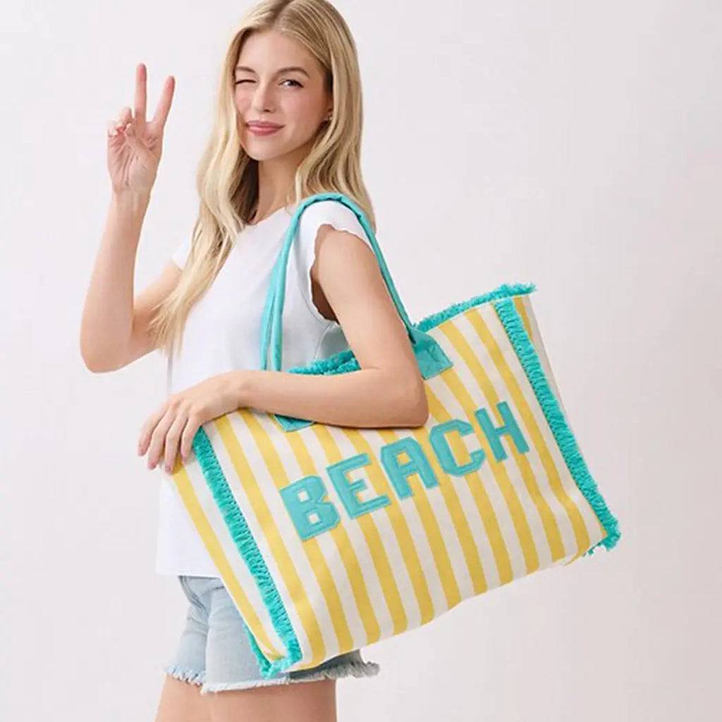 Embroidered Beach Bag - Yellow