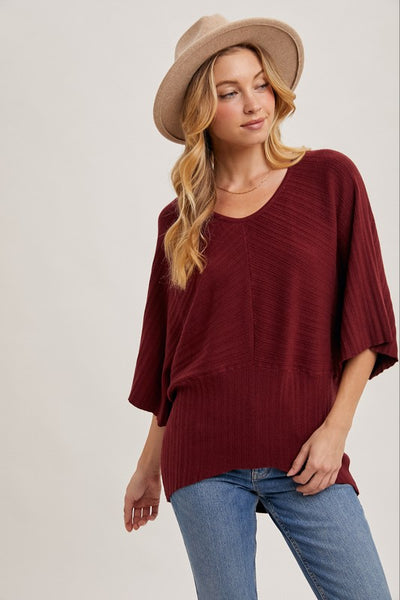 V-Neck Dolman Sleeve Top - Maroon