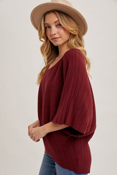 V-Neck Dolman Sleeve Top - Maroon