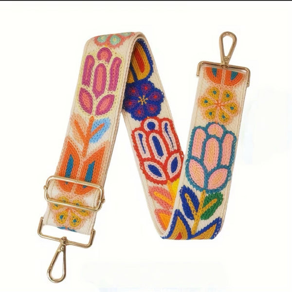 Bohemian Embroidered Guitar Strap - Ivory