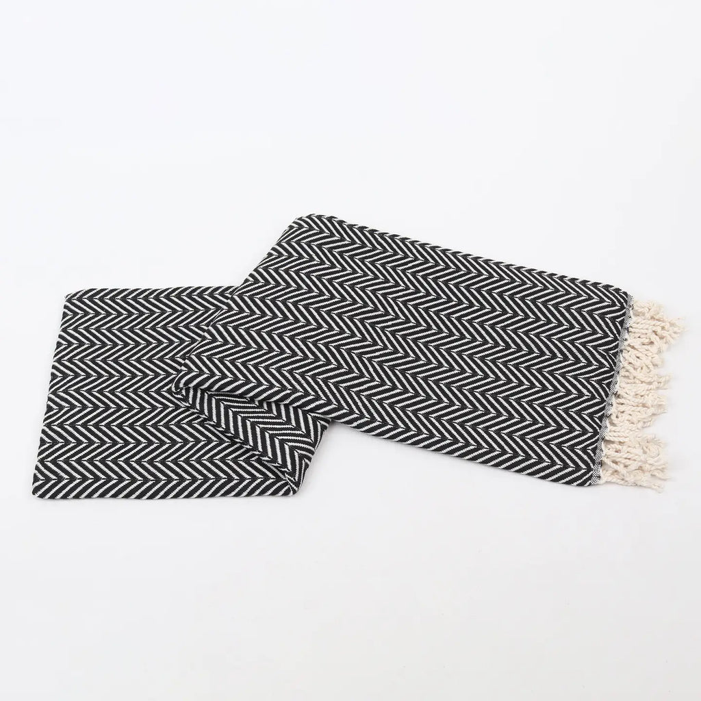 Handwoven Turkish Beach Towel - Chevron Black