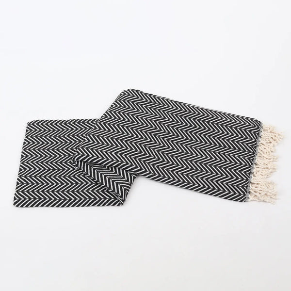 Handwoven Turkish Beach Towel - Chevron Black