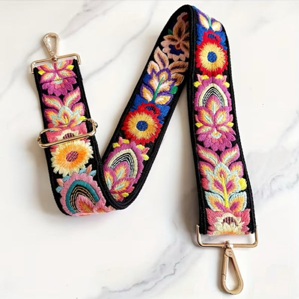 Bohemian Embroidered Guitar Strap - Black