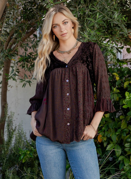 Vintage Bohemian Patchwork Top - Chestnut