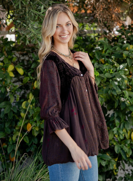 Vintage Bohemian Patchwork Top - Chestnut