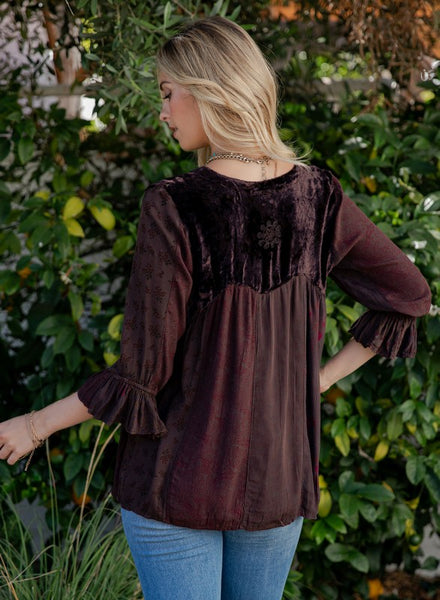 Vintage Bohemian Patchwork Top - Chestnut