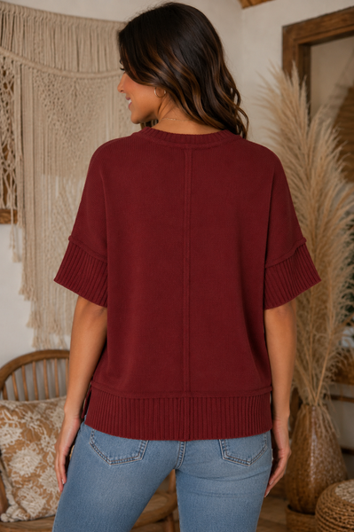 Drop Half-Sleeve Top - Garnet
