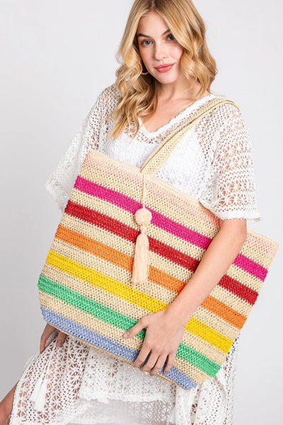 Striped Crochet Tote Bag - Multi