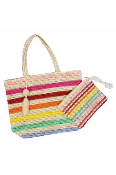 Striped Crochet Tote Bag - Multi