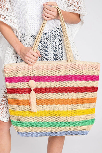 Striped Crochet Tote Bag - Multi
