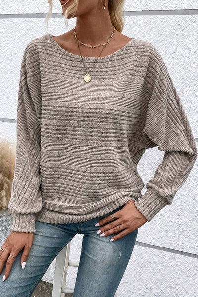 Ribbed Batwing Sleeve Top - Khaki