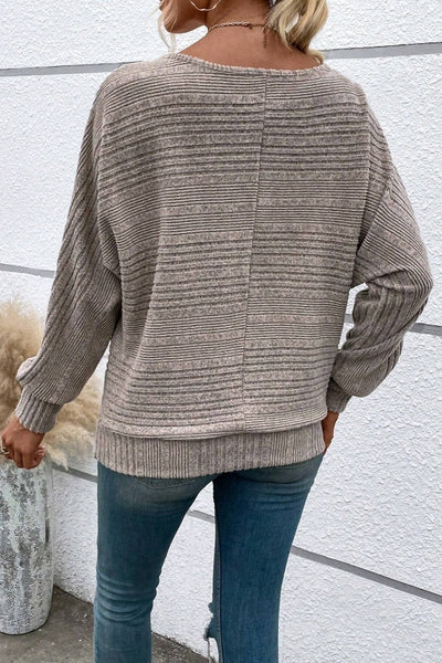 Ribbed Batwing Sleeve Top - Khaki
