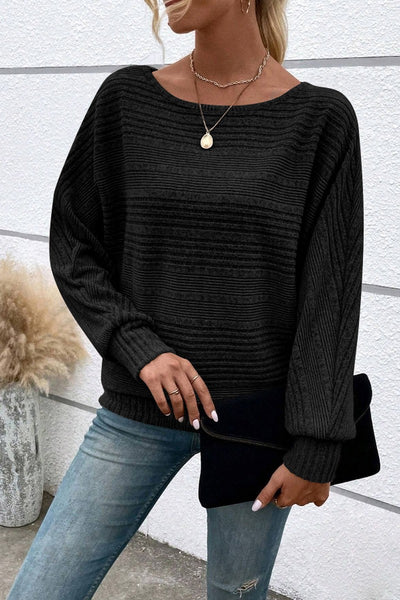 Ribbed Batwing Sleeve Top - Black
