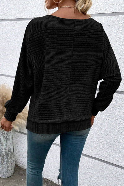 Ribbed Batwing Sleeve Top - Black