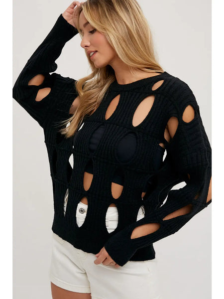 Open Knit Sweater - Black