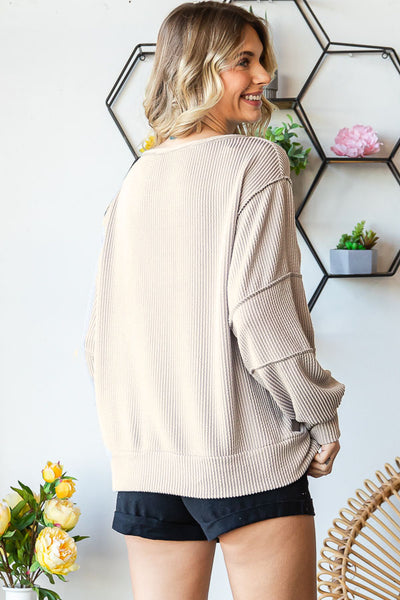 Ribbed Top w/ Bishop Sleeves - Sand
