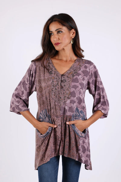 Patchwork Tunic Top - Plum